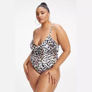GOOD AMERICAN Leopard Print One Piece Swimsuit Satin‎ High Cut Leg Size 4X 4XL 7